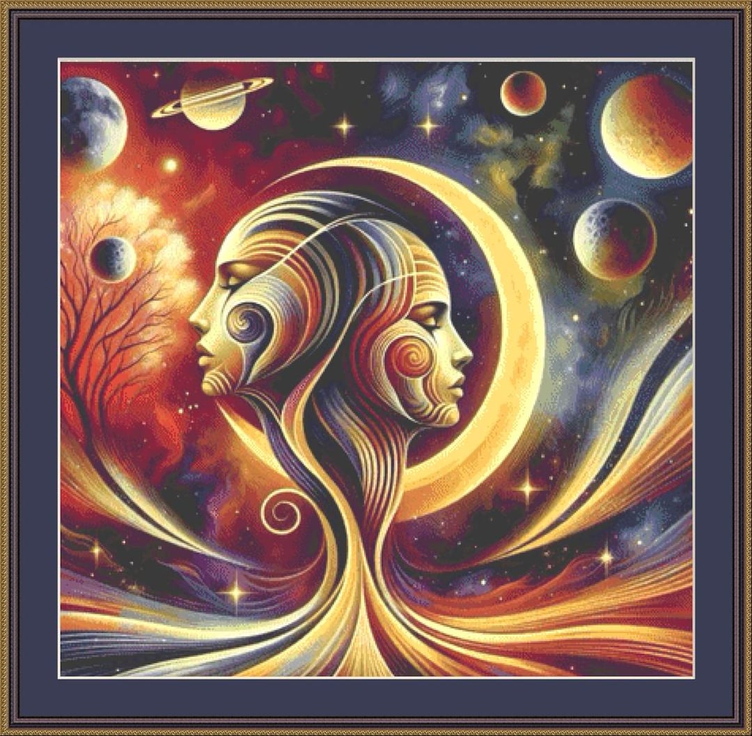 Gazing at the Cosmos Counted Cross Stitch Pattern by Ingrid Jean AI Art ...