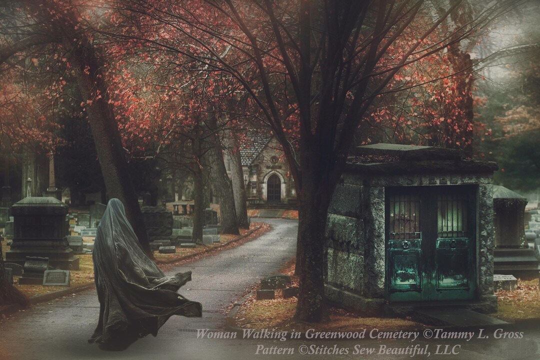 Woman Walking in Greenwood Cemetery Cross Stitch Pattern by Tammy L ...