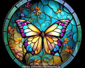 Stained Glass Butterfly 3 cross stitch pattern by IvyCottageHome (Digital Format)