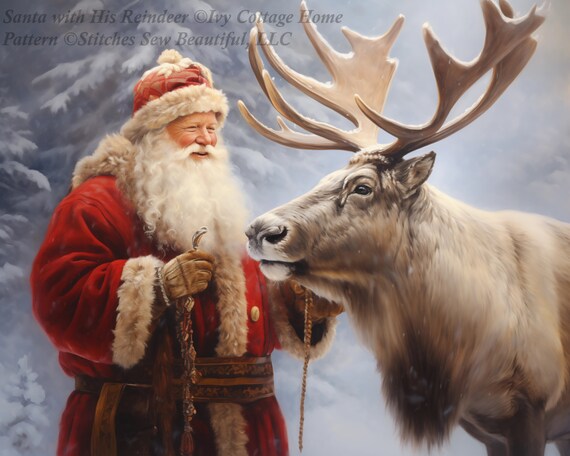 IvyCottageHomeによるサンタとトナカイのクロスステッチパターン