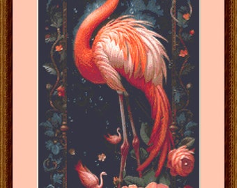 Flamingo in Flowers cross stitch pattern by Eder Jose Rosa (Digital Format)