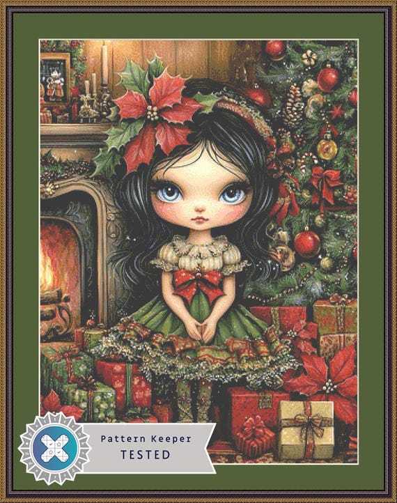 Jolie Petite Fille Poinsettia counted cross stitch pattern by Ingrid Jean (Digital Format)