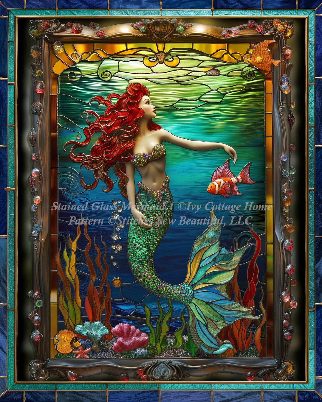 Stained Glass Mermaid 1 Cross Stitch Pattern by Ivycottagehome (digital ...