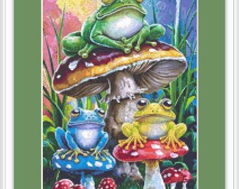 Three Little Frogs in the Pond counted cross stitch pattern by Eder Jose Rosa (Digital Format)