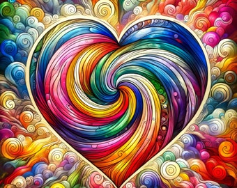 Spiral Spectrum Heart (Max Colors) cross stitch pattern by World of Love Hearts/Adrian G. Eyre (Digital Format)