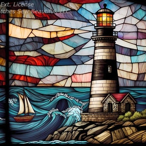 Stained Glass Lighthouse (Adobe Ext. License) cross stitch pattern by IllusioninChaos (Digital Format)