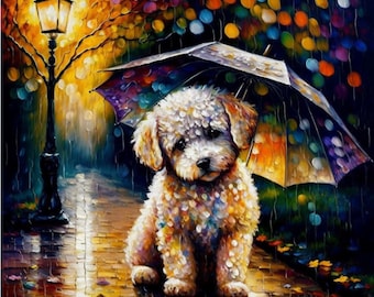 Poodle in The Rain cross stitch pattern by SpinxDesignStudio (Digital Format)