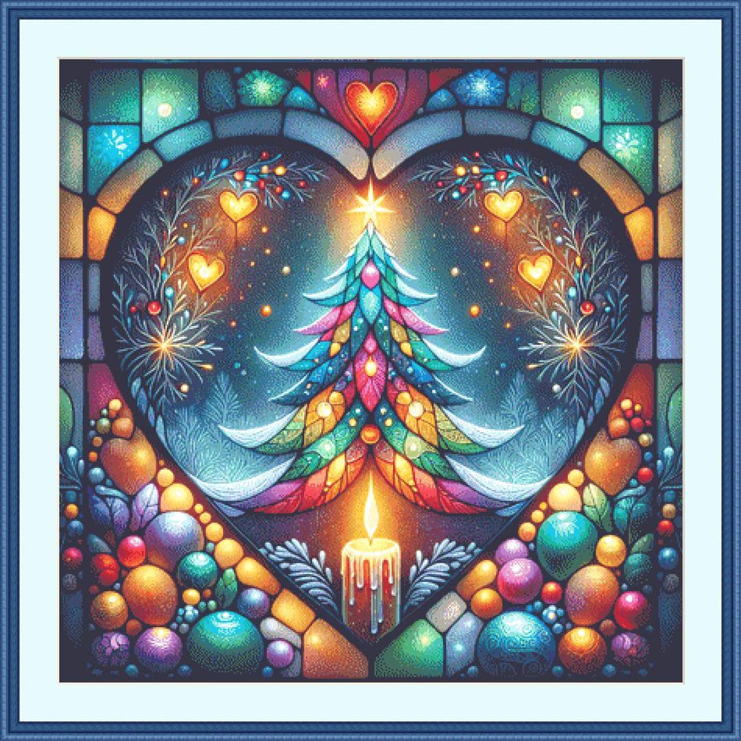 Stained Glass Chrismtas Tree in a Winters Night Counted Cross Stitch ...