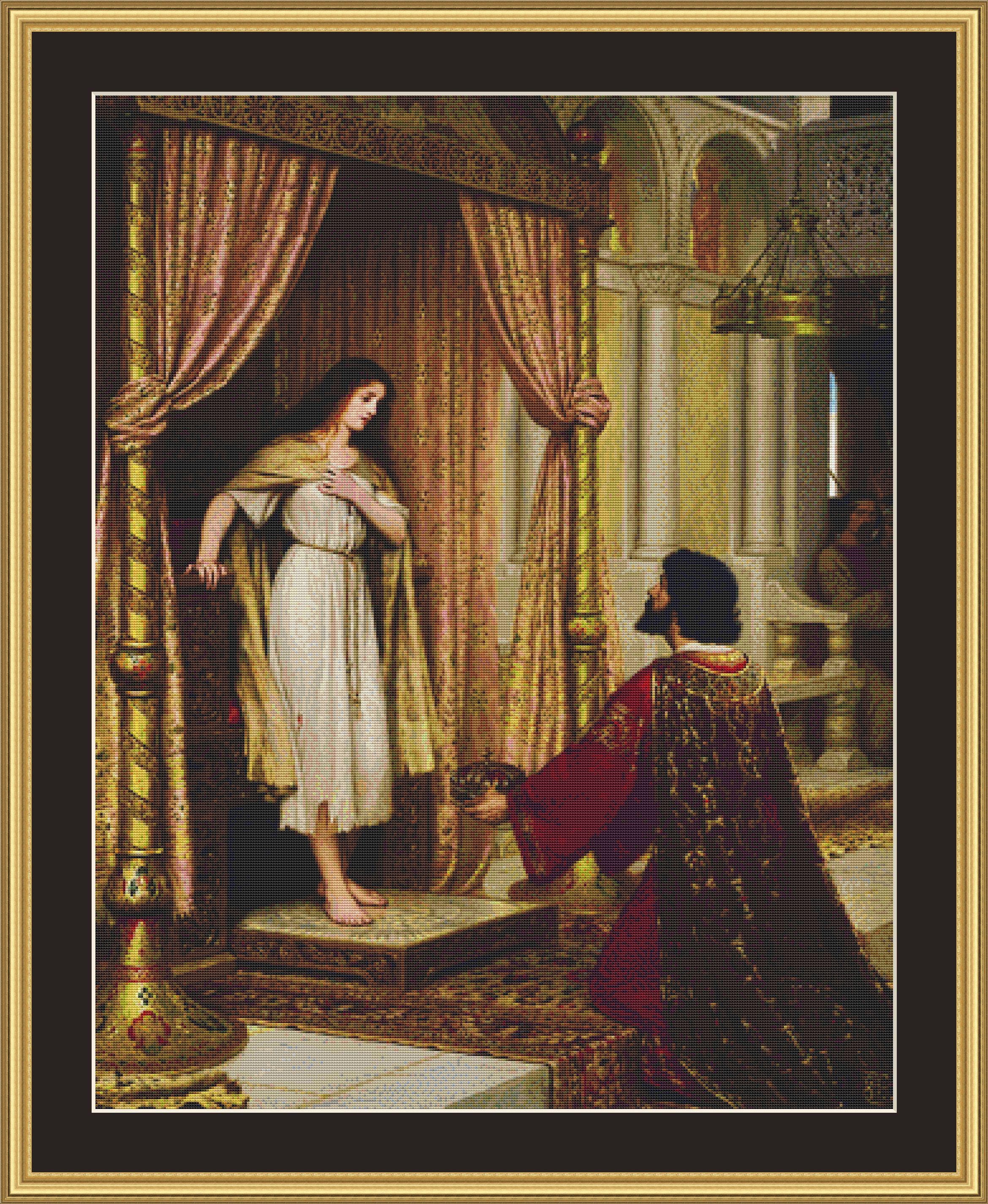 エドマンド・ブレア・レイトン作「王様と乞食娘」クロスステッチ