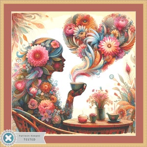 Botanical Reverie Surreal Portrait Tea Ceremony (Max Color) cross stitch pattern by World of Love Hearts/Adrian G. Eyre (Digital Format)