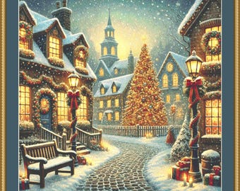 Nostalgic Christmas Town counted cross stitch pattern by Mystic Vision Gallery (Digital Format)