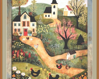 Folk Art Chickens (Max Size/Color) counted cross stitch pattern by Ivy Cottage Home (Digital Format)