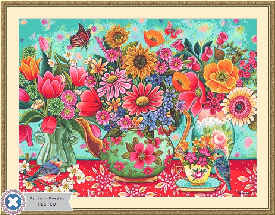 Colorful Garden Finds Counted Cross Stitch Pattern by Peggy Davis