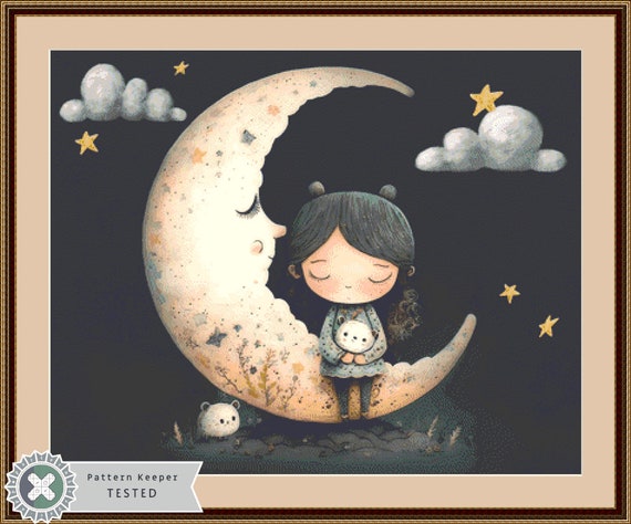 Girl Moon Cross Stitch Pattern by Tammy L. Gross (digital Format