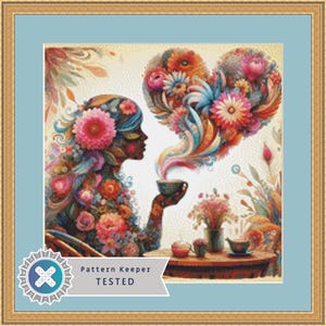 Botanical Reverie Surreal Portrait Tea Ceremony (Small) cross stitch pattern by World of Love Hearts