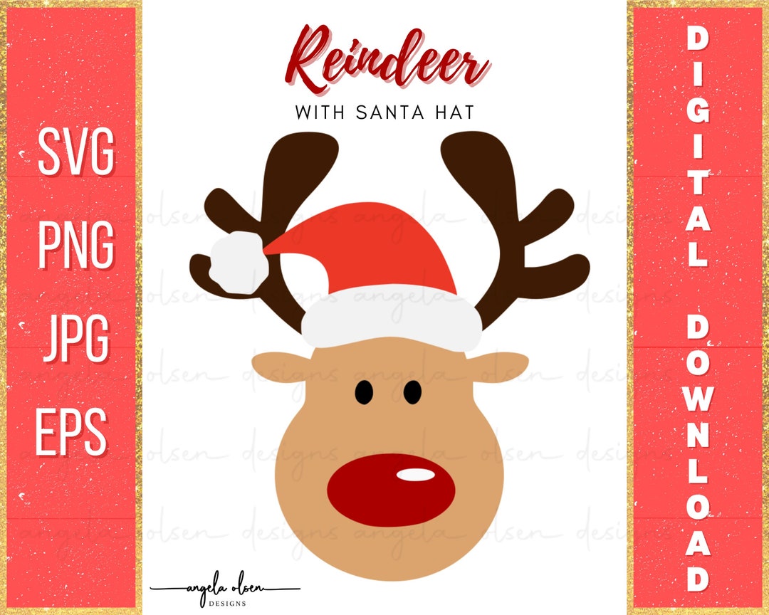 REINDEER SANTA Svg, Reindeer With Santa Hat Svg, Matching Family Svg ...