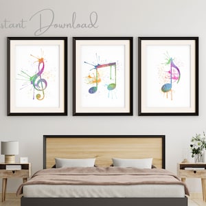 Set of 3 Abstract Music Notes Prints, Watercolour Music Print, Teenage Wall Art, Musical Notes Print, Teen Boy Decor, Kids Prints
