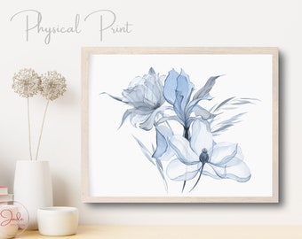 Landscape Blue Floral Bouquet Print, Blue Translucent Flowers, Botanical Prints, Printable Wall Art, Farmhouse Decor, Modern Home Decor Art