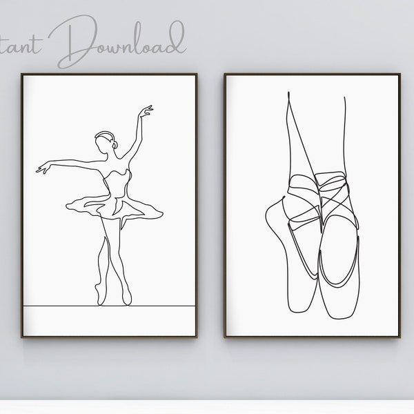 Set of 2 Ballet Line Art Prints, Ballet Prints, Teenage Wall Art, Teen Girl Decor, Kids Prints, Continuous Line Drawing