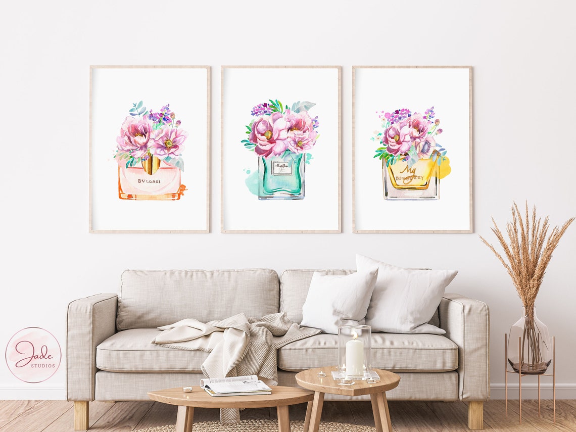 Set Of 3 Perfume Bottles Floral Perfume Perfume Bottle Wall Art set-of-3-perfume-bottles-floral-perfume-perfume-bottle-wall-art