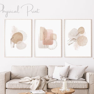 Set of 3 Watercolor Abstract Prints, Neutral Wall Decor, Gallery Wall art, Blush Pink Abstract Prints, Modern Home Decor Art