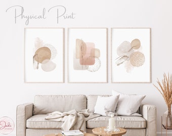 Set van 3 abstracte aquarelprints, neutraal muurdecor, kunst aan de muur galerij, blush roze abstracte prints, moderne interieurkunst