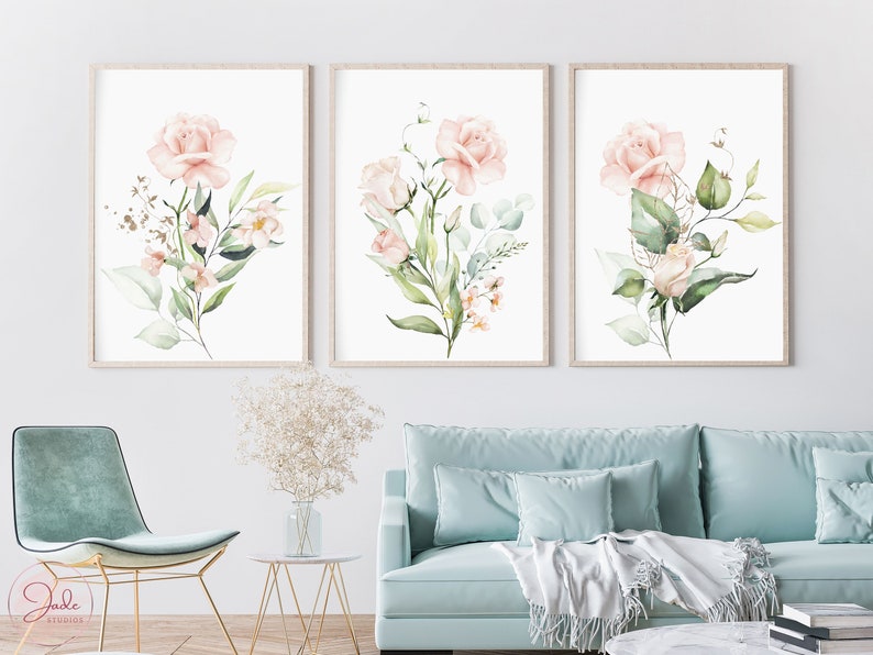 Watercolor Floral Print Set of 3, Botanical Printable Art, Gallery Wall