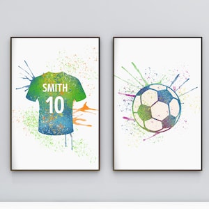 Set of 2 Personalised Soccer Print, Teenage Boy Name Print, Teenage Wall Art, Teen Boy Decor, Teenage Sports Decor, Sports Prints
