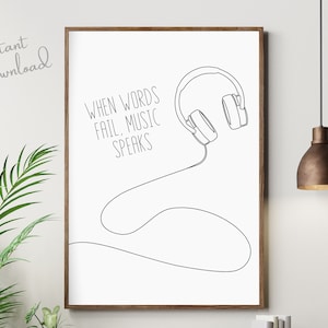 Line Art Headphones Print, Music Prints, Teenage Wall Art, Teen Boy Decor, Kids Prints, Continuous Line Drawing