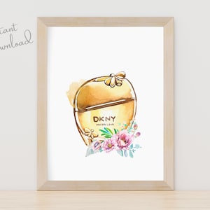Floral Perfume Print, Perfume Bottle Wall Art, Fashion Wall Art, Cosmetics Print, Watercolour Perfume Bottle