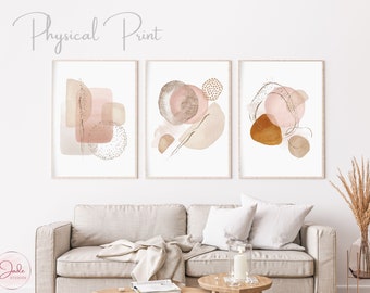 Set van 3 abstracte aquarelprints - beige roze, kunst aan de muur galerij, abstracte muurkunst, moderne interieurkunst
