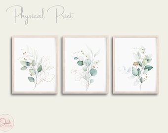 Green and Gold Botanical Print Set of 3, Botanical Printable Art, Gallery Wall art, Watercolour Botanical Prints, Modern Home Decor Art