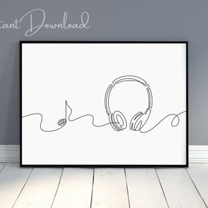 Line Art Headphones Print, Music Prints, Teenage Wall Art, Teen Boy Decor, Kids Prints, Continuous Line Drawing