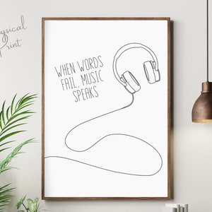 Line Art Headphones Print, Music Prints, Teenage Wall Art, Teen Boy Decor, Kids Prints, Continuous Line Drawing