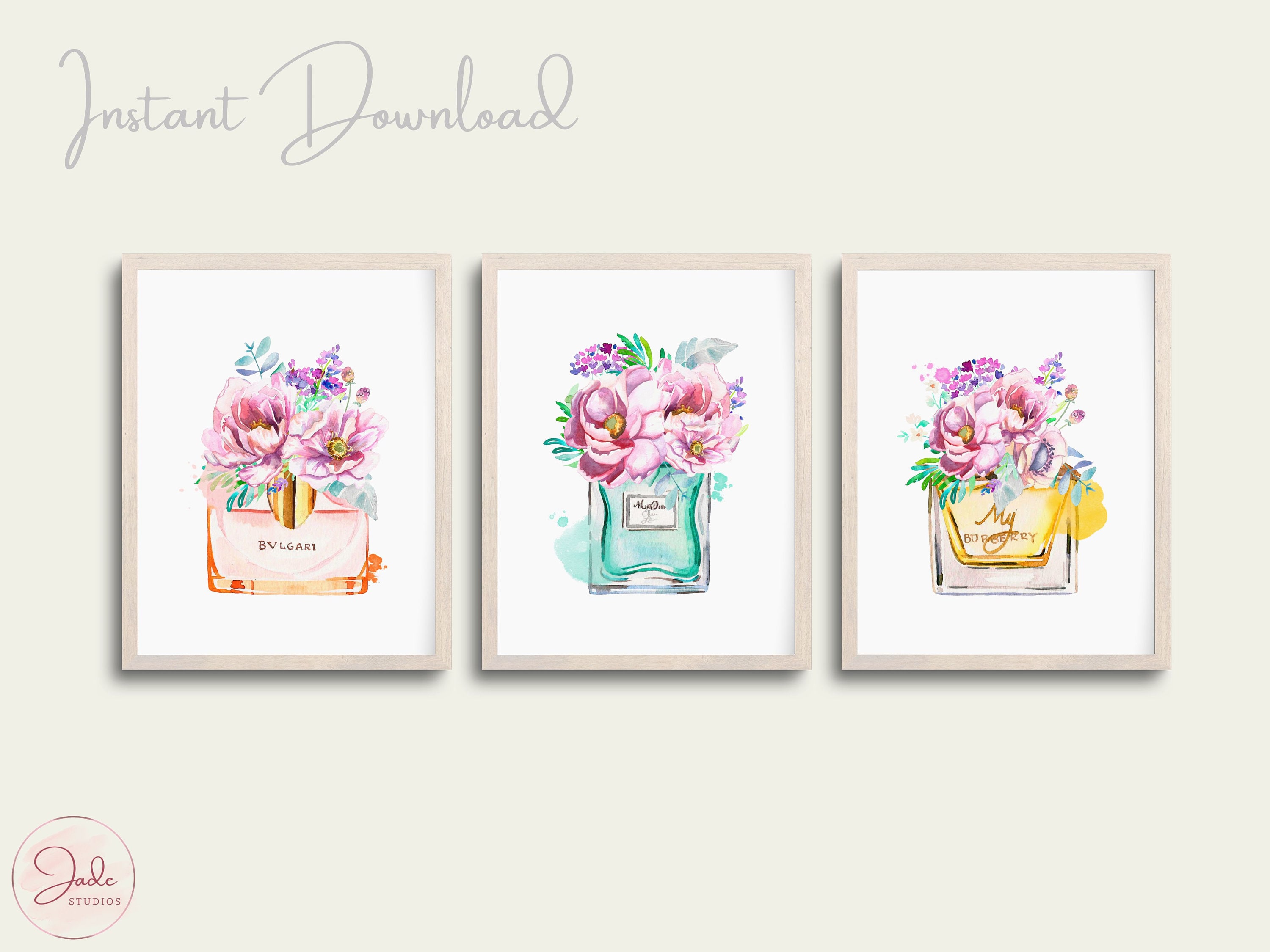 Set of 3 Perfume Bottles Floral Perfume Perfume Bottle Wall 