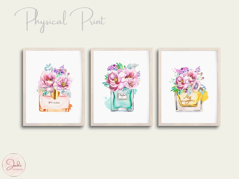 Set of 3 Perfume Bottles, Floral Perfume, Perfume Bottle Wall Art ...