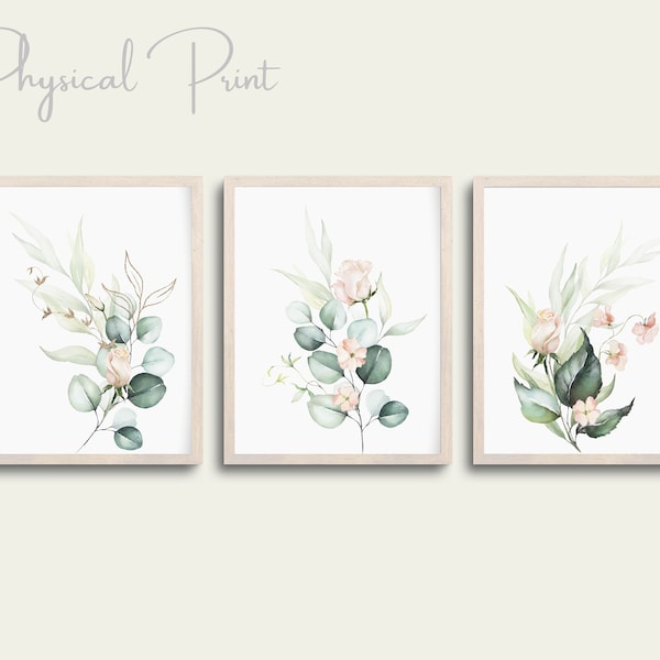 Watercolor Floral Print Set of 3, Botanical Printable Art, Gallery Wall art, Blush Pink Flowers, Modern Home Decor Art