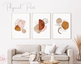 Set van 3 abstracte aquarelafdrukken - terracotta beige roze, kunst aan de muur galerij, abstracte muurkunst, moderne interieurkunst