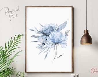 Blue Floral Bouquet Print, Blue Translucent Flowers, Botanical Prints, Printable Wall Art, Farmhouse Decor, Modern Home Decor Art