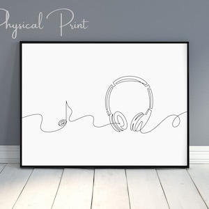 Line Art Headphones Print, Music Prints, Teenage Wall Art, Teen Boy Decor, Kids Prints, Continuous Line Drawing