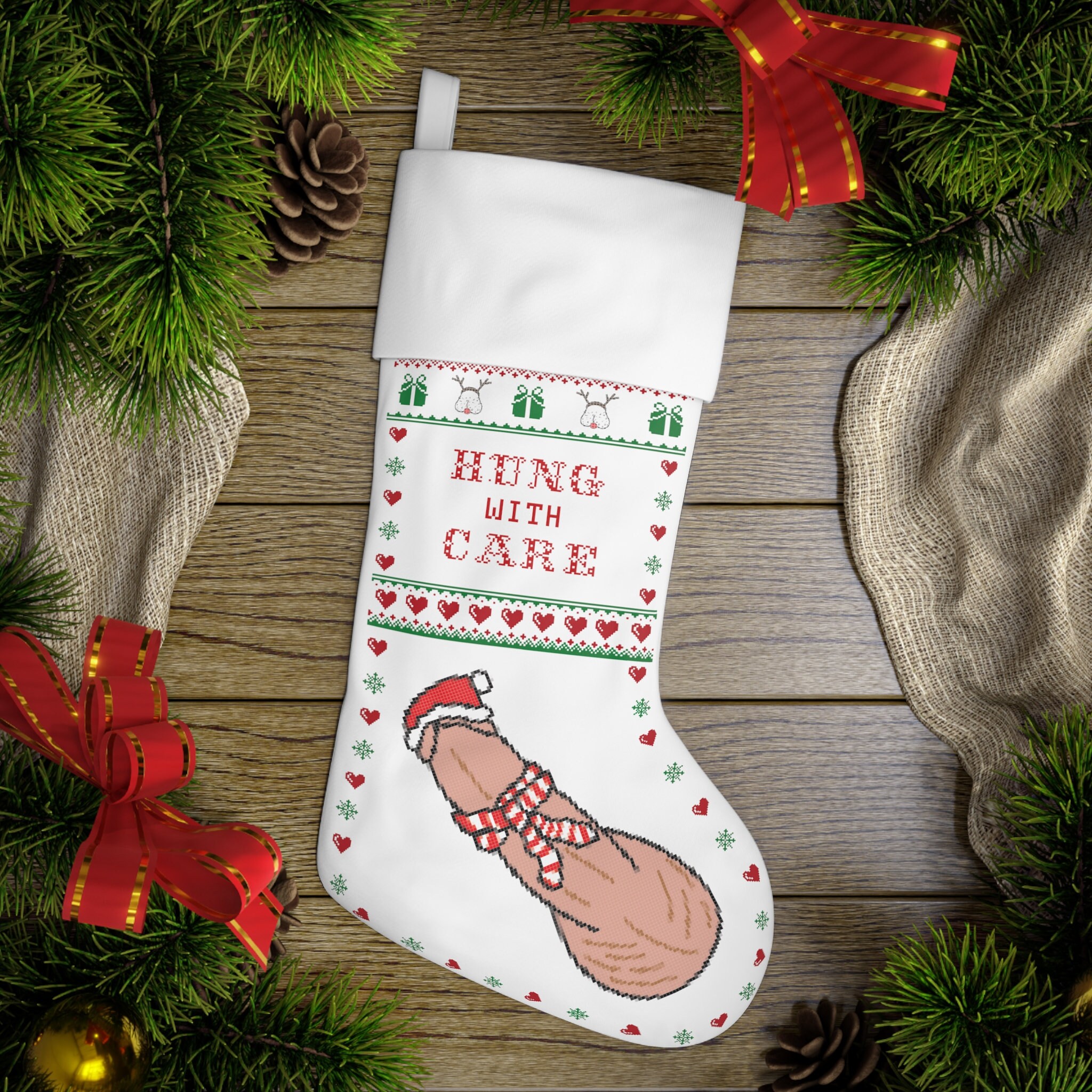 Hung With Care Christmas Stocking Funny, Adult Humour, Gag Gift 