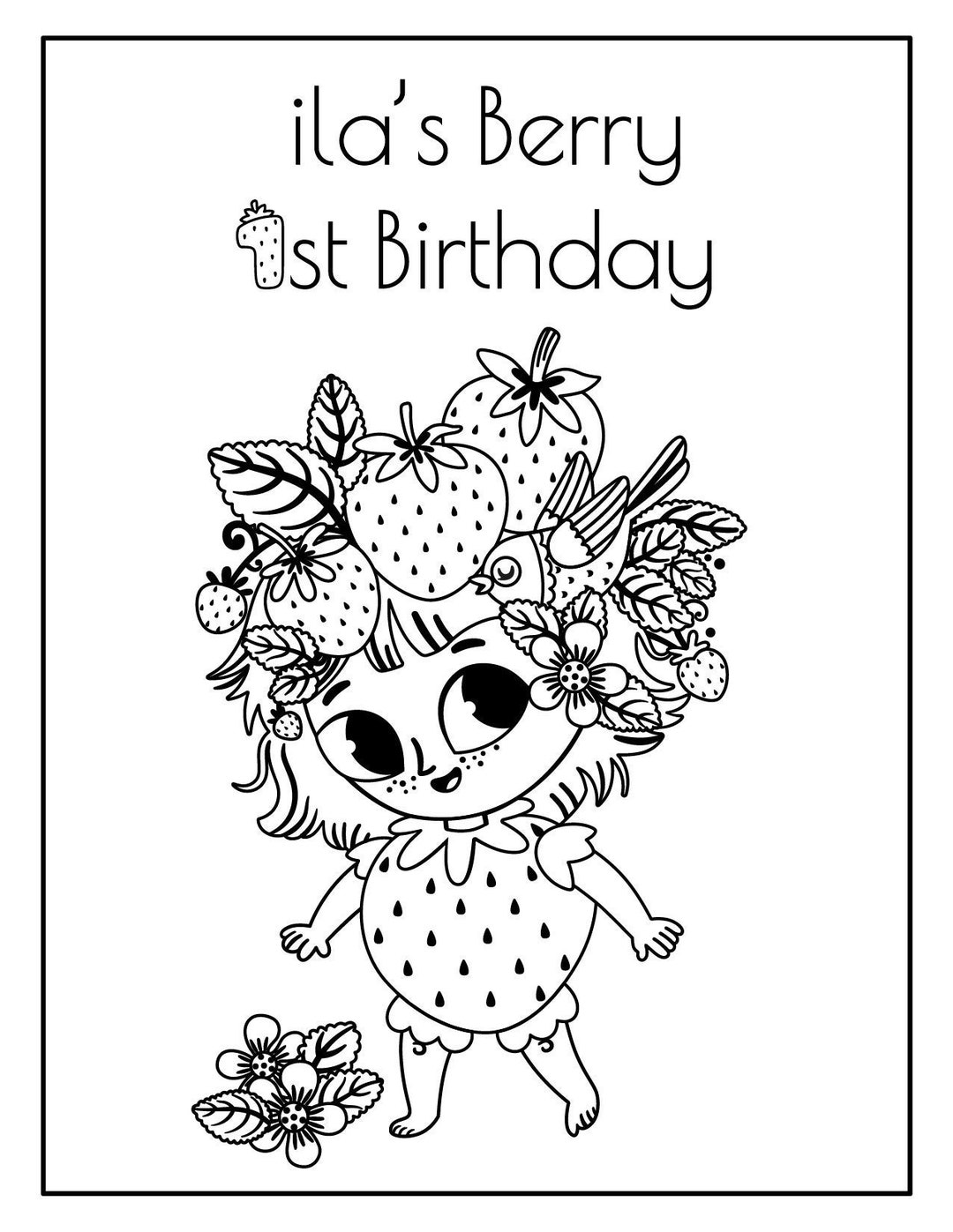 Strawberry Party Coloring Page Berry First Birthday - Etsy