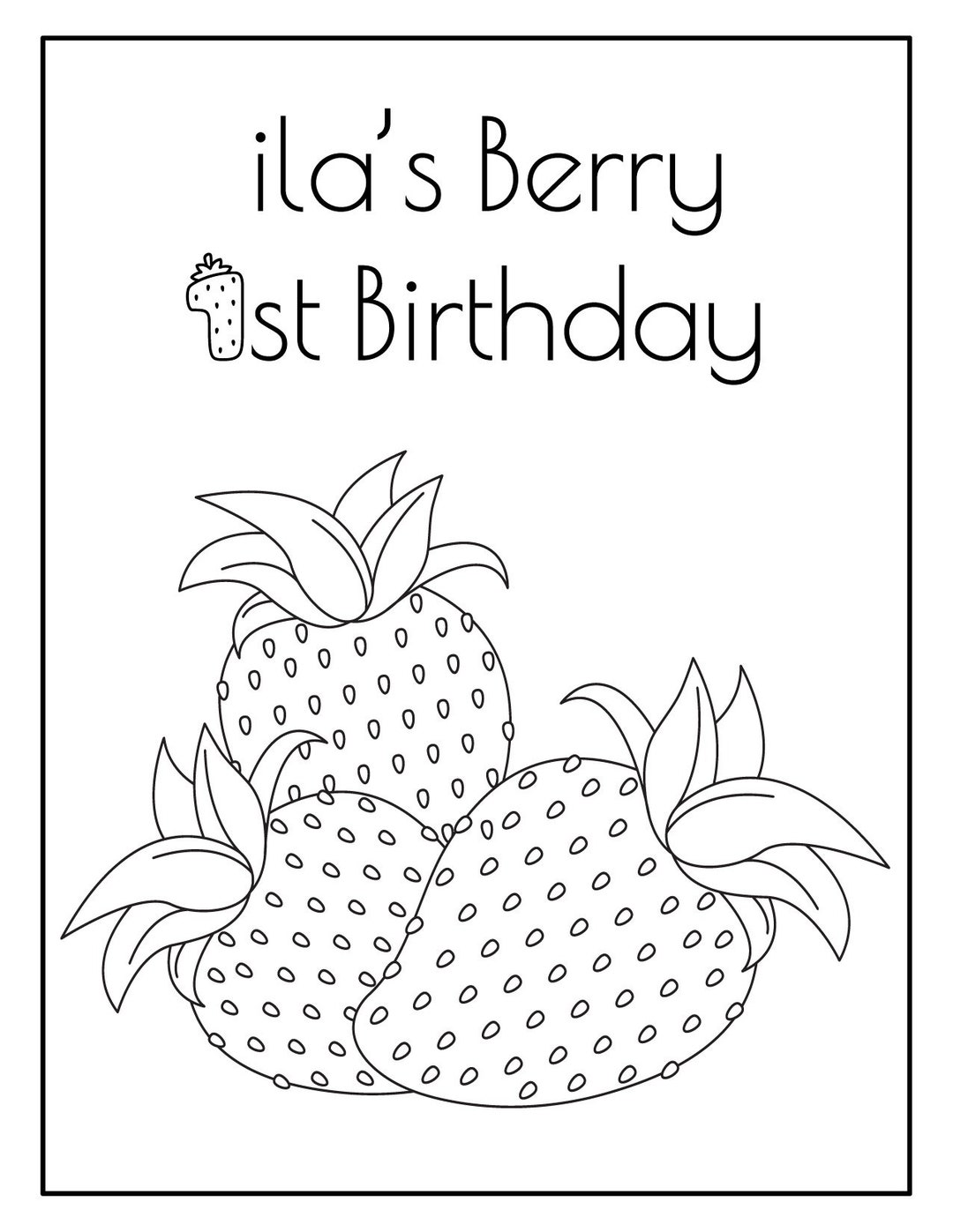 Strawberry Party Coloring Page Berry First Birthday Etsy