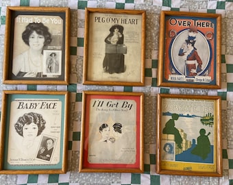 1913-1928 ORIGINAL SHEET MUSIC 12" x 16" Oak Framed Vintage Cover Art (Set of 6)