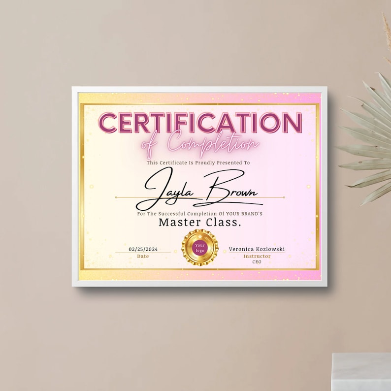 Certification Lettering Design Certificate of Completion Template Editable Canva Template - DIGITAL ...