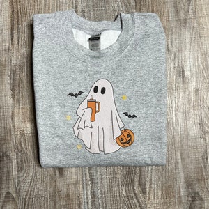 Ghost Embroidered Sweatshirt Trendy Crewneck Hoodie