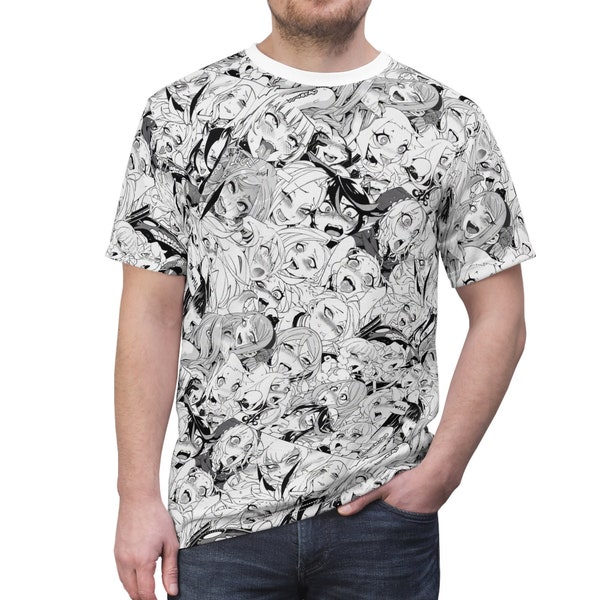 Anime Unisex Active Tee Shirt, Ahegao Girls Pattern T-shirt, Unisex Anime Shirt, Sweatproof Workout Shirt, Gift for Otakus