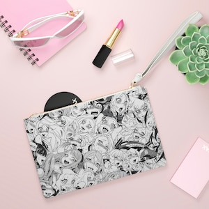 Ahegao Anime Pencil Pouch, Anime Makeup Bag, Anime Wrist Bag With Zipper, Anime Clutch Bag