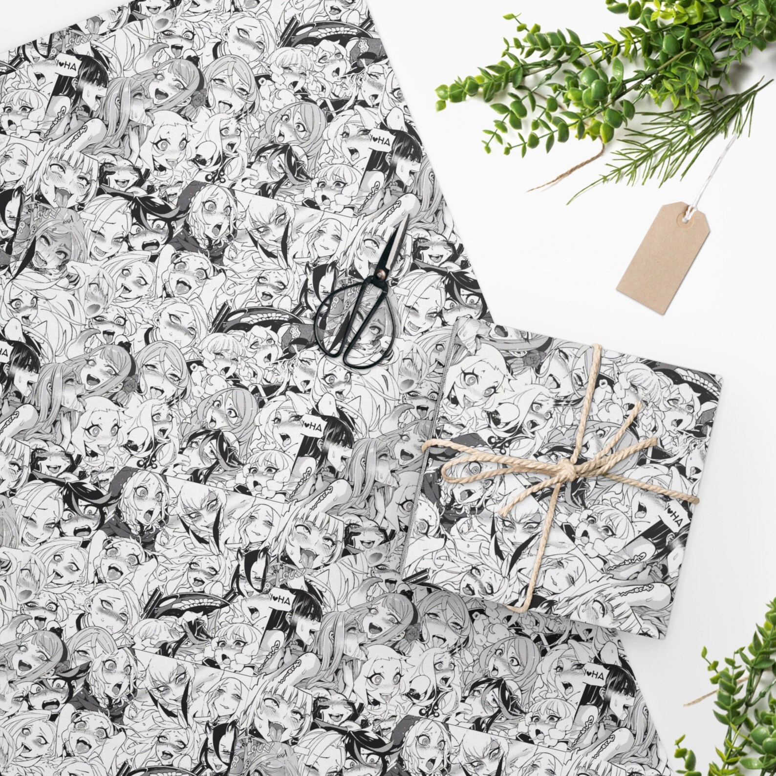 Anime Wrapping Paper Ahegao Pattern Anime Girls Etsy