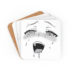 Ahegao Face Coaster Set 4 Piece, Funny Anime Coasters, Housewarming Gift for Otaku, Protective Drink Coasters.
